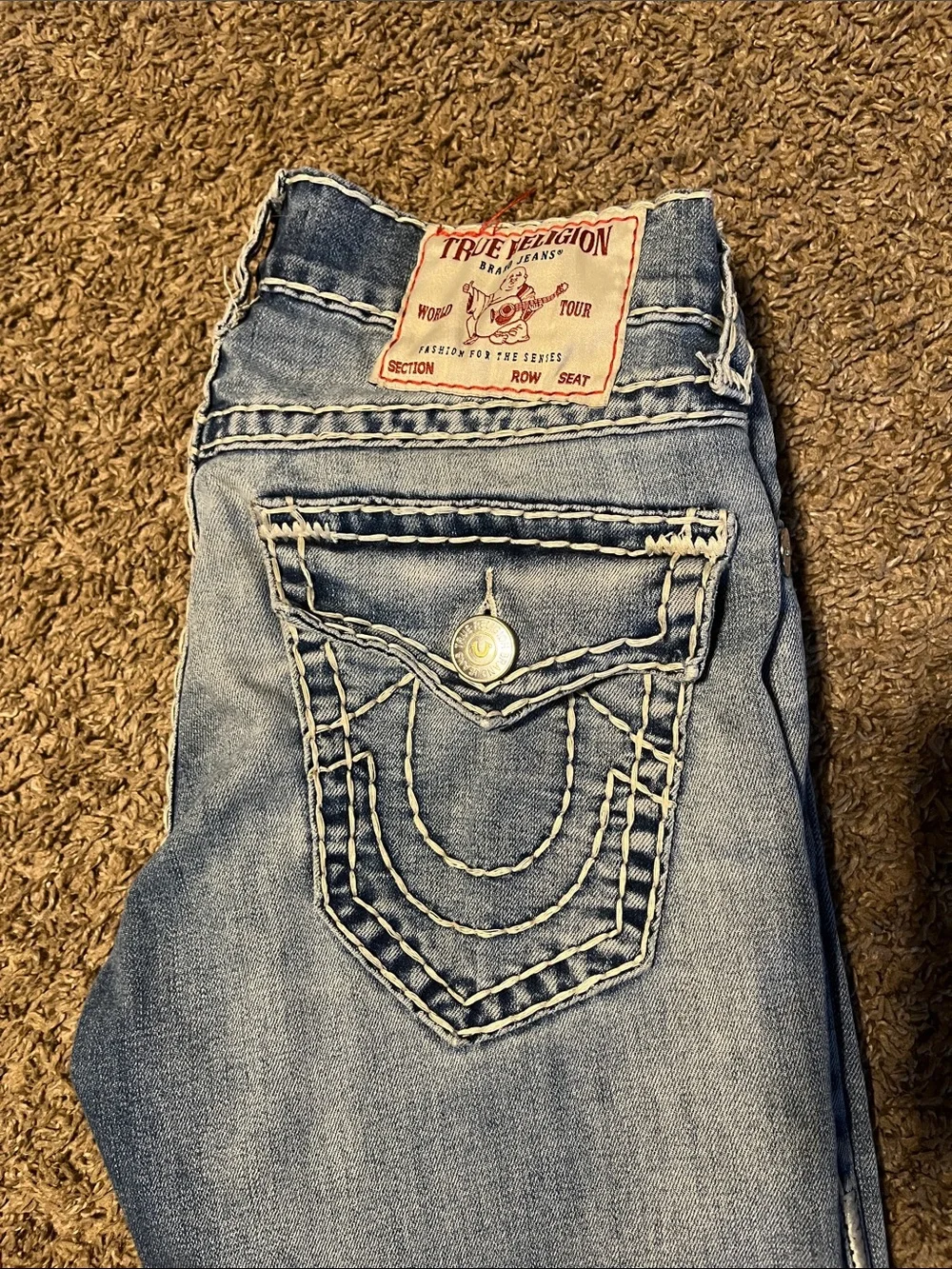 True Religion Light Wash Embroidered Pocket Jeans